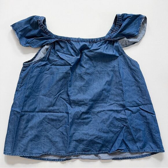 J Crew Factory Women Casual Denim Blue Chambray Off The Shoulder Top Size M - Picture 2 of 6